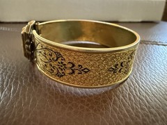 Antique Art Deco Bangle JJ White Bracelet Gold Plated Green Stone Vintage