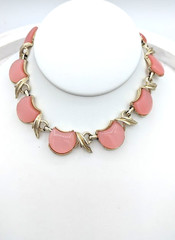 Vintage CORO Thermoset Necklace Pink Gold Tone 1950s 1960s