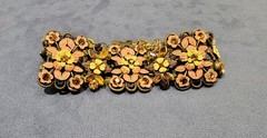 Vintage Enamel Floral Panel stretch brass tone bracelet