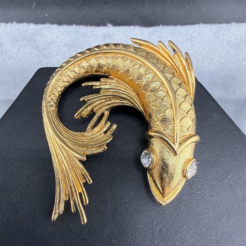 Vintage Monet Brooch Gold Tone Fish Koi
