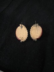 Vintage Red Jasper & Rhinestone Silvertone Oval Post Earrings