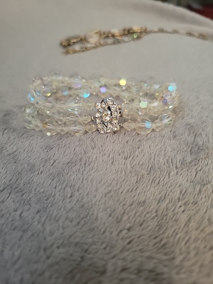 Vintage Aurora Borealis 3 Strand Rhinestone clasp Bracelet