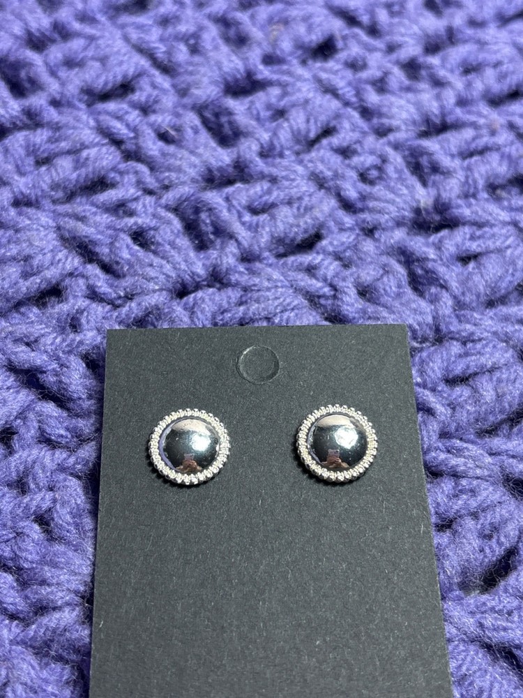 Vintage Silvertone Round Stud Earrings 0.5 inch