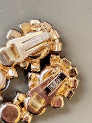 Vintage Signed HOBE’ Bracelet & Earring Set, White & Pink Givre Glass Stones