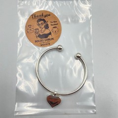 Vintage Y2K Silver Tone Heart Charm Open Cuff Bangle Bracelet Classic Slide