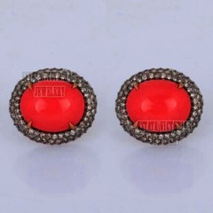 Victorian 2.90Ctw Rose Cut Diamond Coral Silver Stunning Studs Earring Jewelry