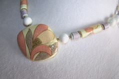 Floral Pendant Necklace Marked Japan Plastic & Stone Beads 19 In. End to End