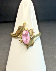 Vintage Estate Marquise Cut Pink Sapphire 10K Yellow Gold Ring Size 8