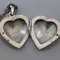 Puffy Heart Locket Pendant Necklace Sterling Silver