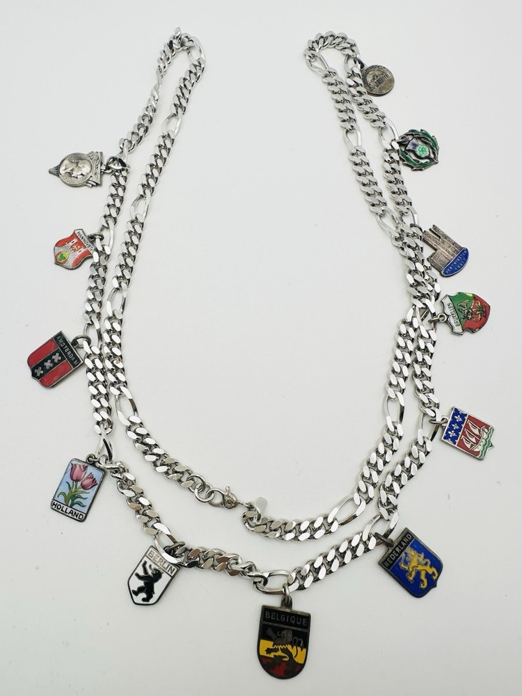Vintage Monet Link Chain 835 935 Sterling Silver Travel Charm Necklace 28”