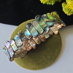 Vintage Polished Abalone Shell Beads Stretch Bracelet 7-7.5″ Wrist sz M-XL