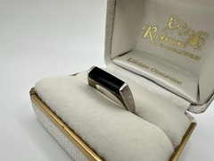 Vtg Sterling Silver Black Stone Ring Signed 925 MB? Minimalist Simple S7.5 Read