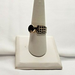 Vintage 925 Sterling Silver Topaz Faceted Flat Silver Dot Etch Ring Size 8.5