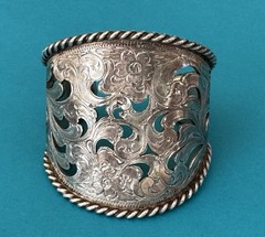 RARE Vintage 925 Sterling Silver Horse Brand Open Filigree Tapered Cuff Bracelet