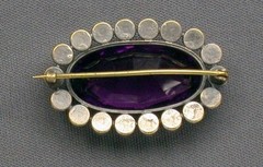 Victorian Amethyst Glass Brooch Oval Purple Stone Rhinestone Halo