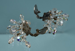 Vintage AB Crystal Glam Cha Cha Beaded Clip On Dangle Drop Earrings 1.3″
