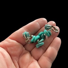 Vintage Hong Kong Faux Turquoise Beaded Dangle Drop Earrings