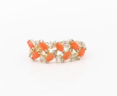 925 Sterling Silver Vintage Ring Marquise Shape Orange Gemstones Sz 6 RG32077