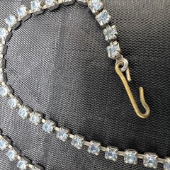 Vtg Blue Rhinestone Choker 14″ Necklace Dainty Silver Tone Party Jewelry Glame