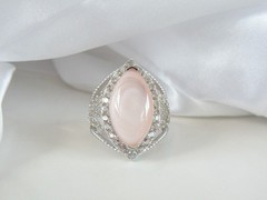 Large Sterling Silver 925 Pink MOP White Topaz Statement Ring Size 7