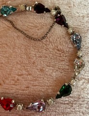 Signed B. David Multicolored Rhinestone And Faux Pearl Bracelet