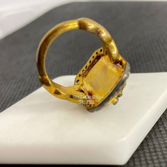 Stunning 1.35Ctw Genuine Old Mine Rose Cut Diamond Enamel Silver Victorian Ring