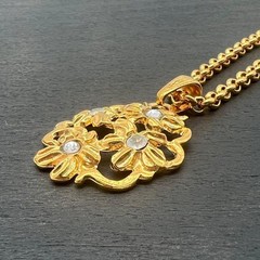 YSL Yves Saint Laurent Vintage Floral Necklace Gold Tone Rhinestone Rare Jewelry