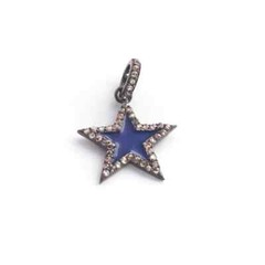 1 Pc Pave Diamond blue Bakelite Star Pendant-925 Sterling Silver Pendant 21mm