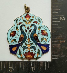 Vintage enameled peacock colorful cloisonne pendant