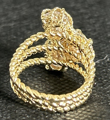 Vintage Gold Tone Rope Cocktail Statement, Ring Clear Glass Stones Size 7.5