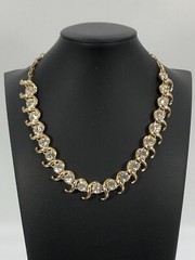 VTG Gold Tone Collar Necklace Rhinestones Adjustable Length Mid-Century Coro??