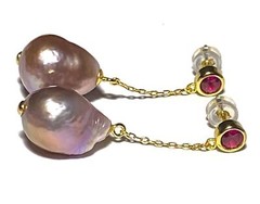 UNIQUE Baroque 12 x 14.5mm Deep Lavender Purple Keshi Pearl Dangle Earrings