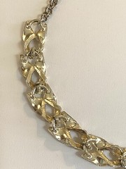 Vintage Silver & Gold Tone Textured Leaf Link Necklace 16” Length
