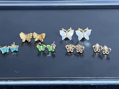 Vintage Butterfly Earrings Filigree Open Pierced Colorful Lot 6 Dainty Small See