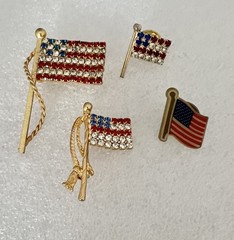 Vintage American Flag Brooch Pin Lot Of 4 Rhinestones