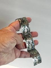 Vintage Mexican 925 Silver 1″ Sectional Hinged Abalone Cuff Bracelet 6.5 In