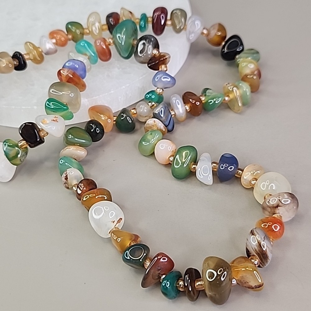 Vintage Stone Beaded Necklace Beggars Beads Endless 26″