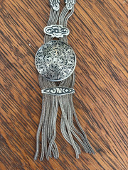 Vintage STERLING SILVER NIELLO TURKISH FOXTAIL PENDANT NECKLACE 925 40.8 GRAMS