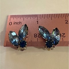 1960s Vintage Blue Rhinestone Clip On Earrings Cocktail Party Jewelry