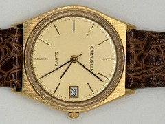 Vintage Caravelle by Bulova Quartz Date Watch Gold Tone New Battery Box Runs