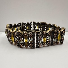 Vintage 90s Bronze Tone Multi Strand Stretch Bracelet Rhinestones Boho Jeweley