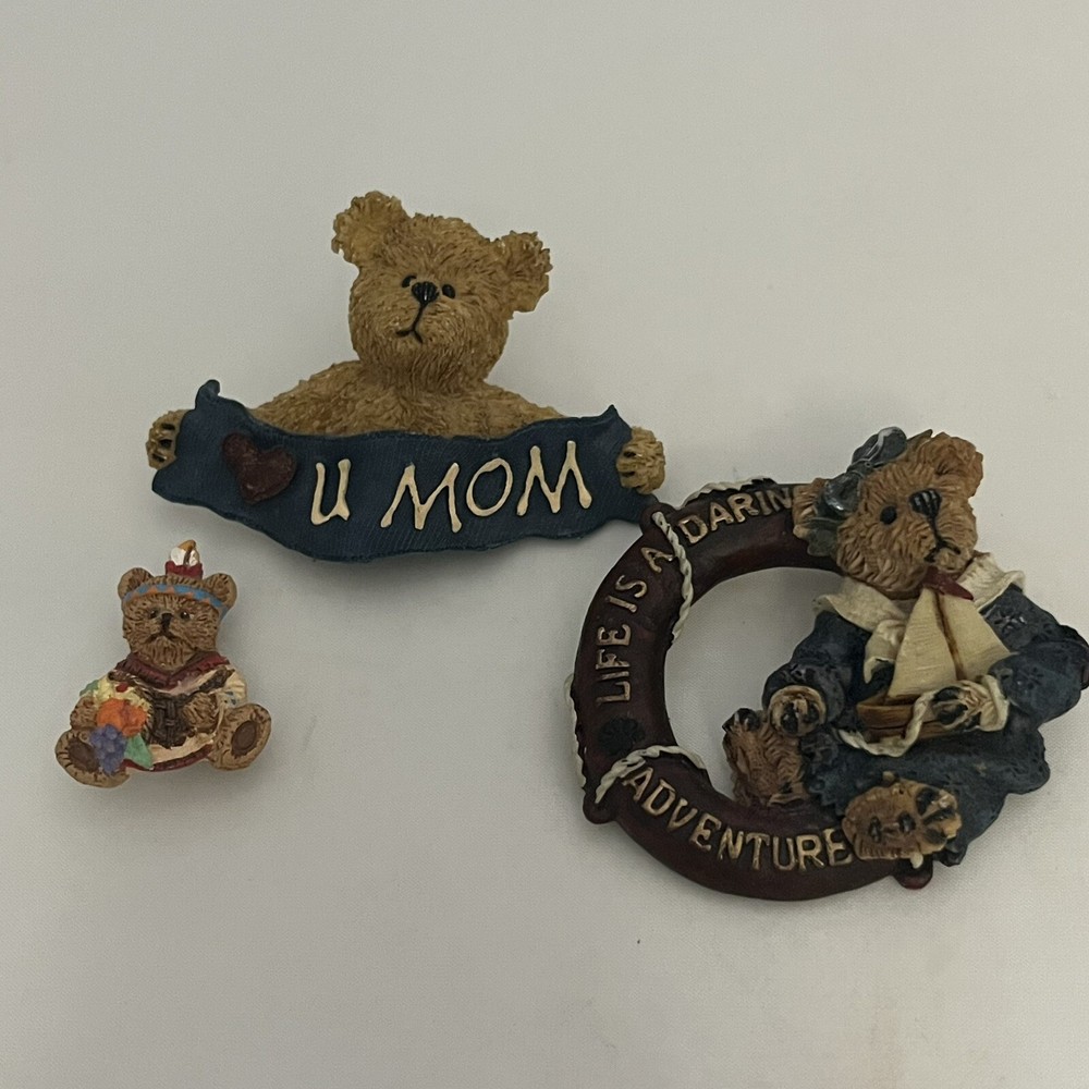 3 Vintage Resin Bear Pins Boyd’s Bears Mom Lifesaver Adventure Thanksgiving