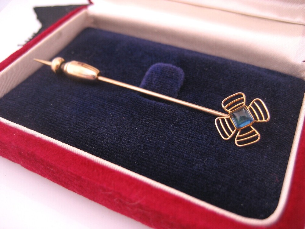 Antique Art Nouveau Deco Era 14K GF Sugarloaf Amethyst Tie Cravat Stick Pin