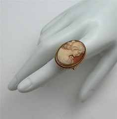 Vintage JMS 12K G.F. Large Carved Shell Cameo Adjustable Ring Currently Sz 6.25