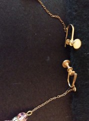 Vintage Goldtone Chain w/Pink Crystals & Rhinestones Dangle Screw Back Earring