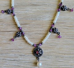 Vintage Necklace 15 In Silver 925 Amethyst Seed Pearl Toggle Clasp