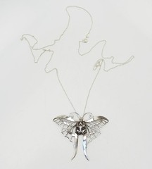 Unusual vintage frog riding a moth sterling silver pendant necklace