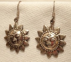 Sun Face Sterling Silver Earrings Vintage