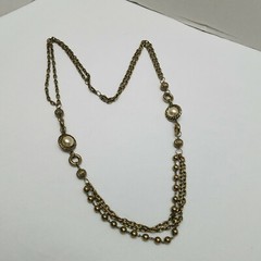 Gold Tone Necklace Double Strand Simulated Pearl Gold Tone Beads 36″