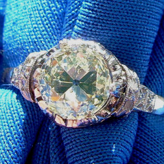 Original EARTH MINED DIAMOND Cushion cut Deco Engagement Ring PLATINUM Solitare